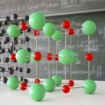 Modell eines Molekülgitters vor einer Tafel im Klassenzimmer